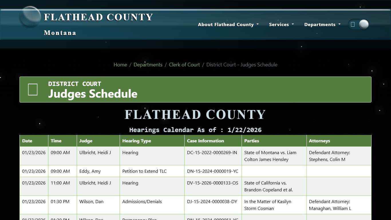 District Court - Judges Schedule :: Flathead County