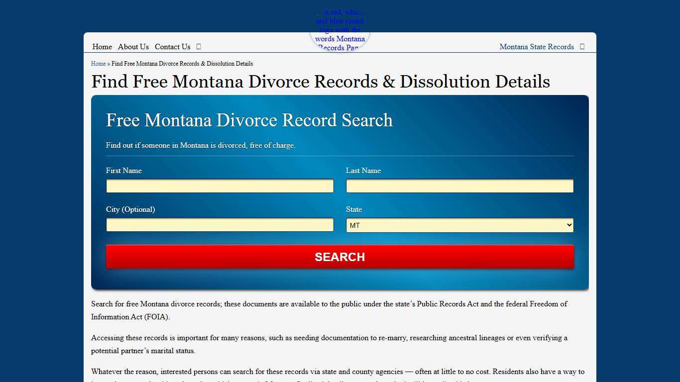 Find Free Montana Divorce Records & Dissolution Details